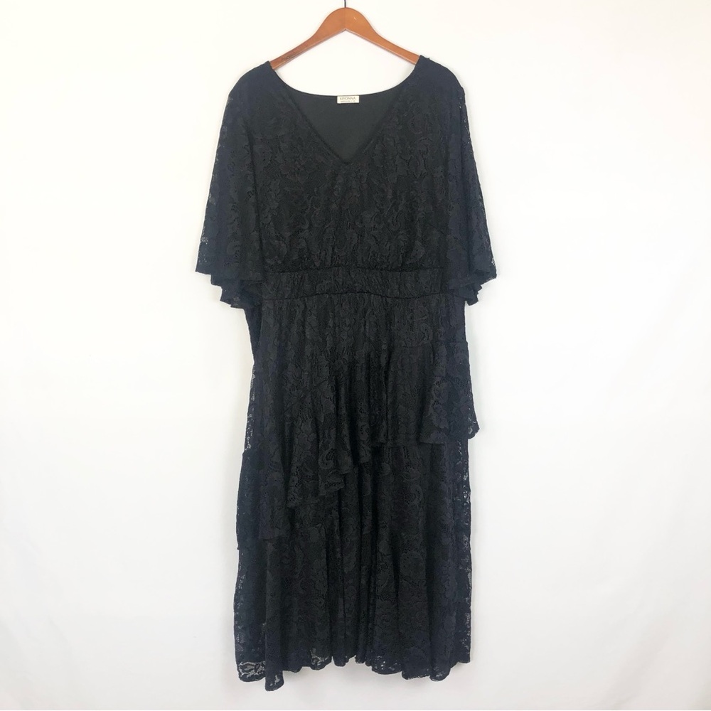 NEW Kiyonna Lace Affair Cocktail Midi Dress Size 5X Black Ruffle Flutter‎